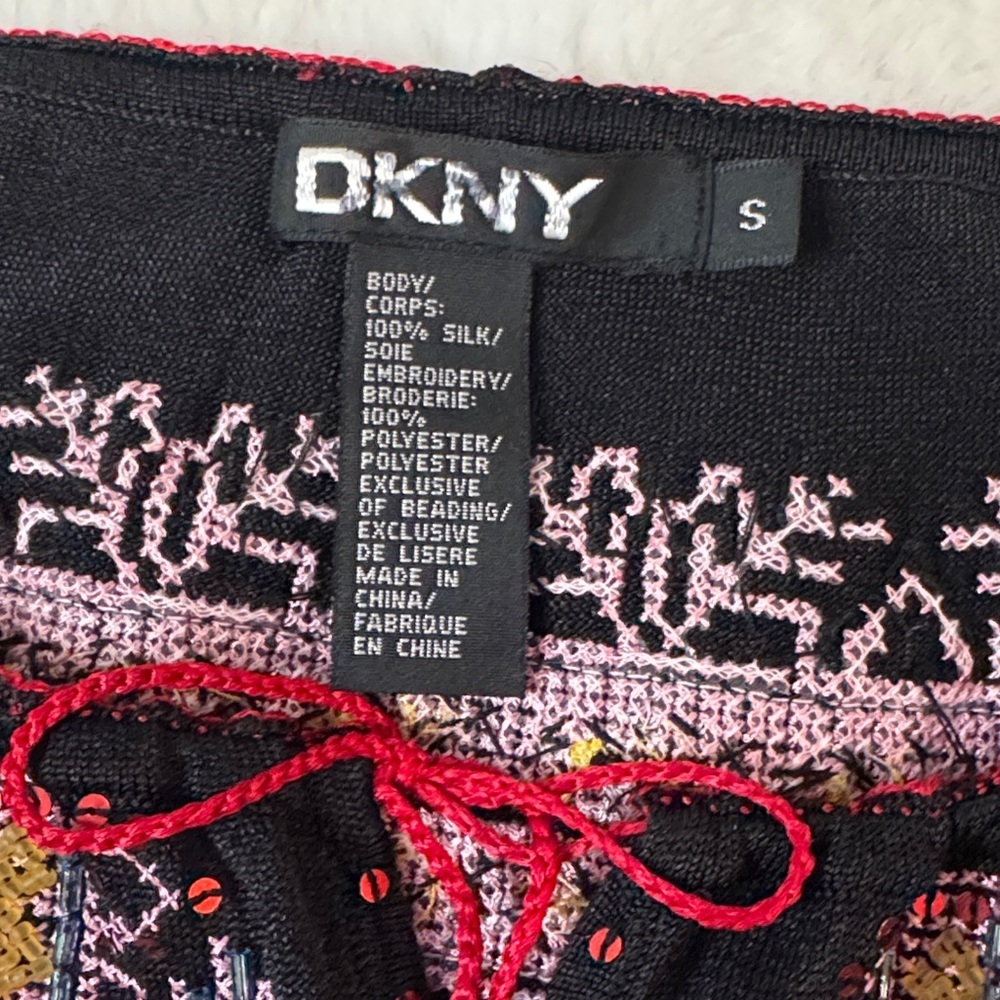 DKNY Beaded & Embroidered Silk Boho Peasant Blouse Festival Top, Flare Sleeves - Picture 8 of 16